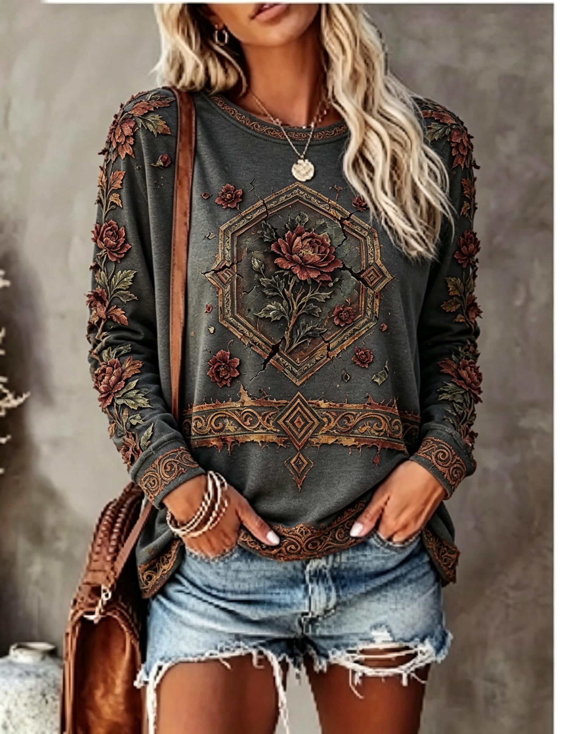Damen-T-Shirt mit Rundhalsauss – Winter Clothing For Women Bewertung und Preis